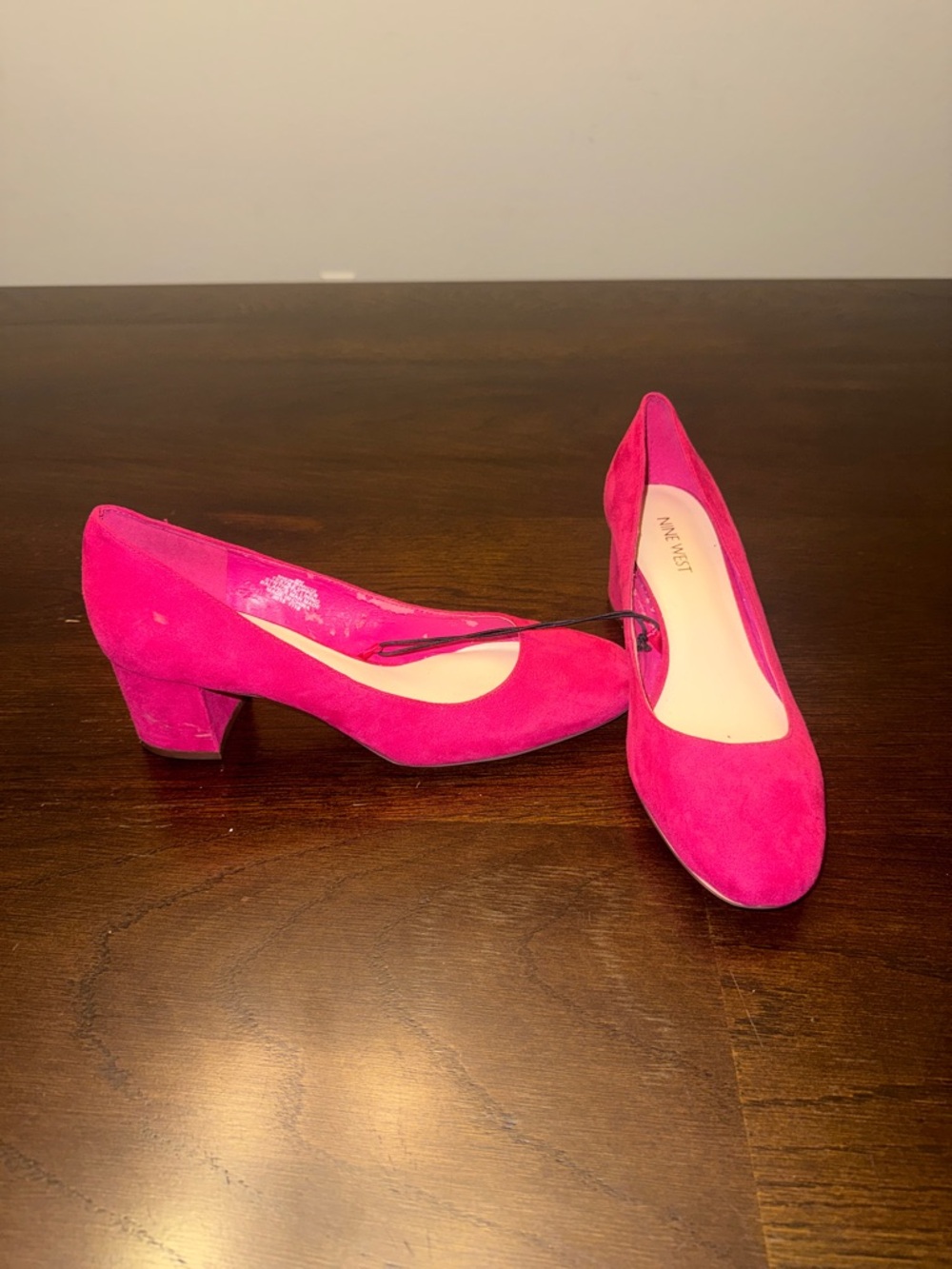 Nine West Hot Pink Suede Mid Block Heel Pumps